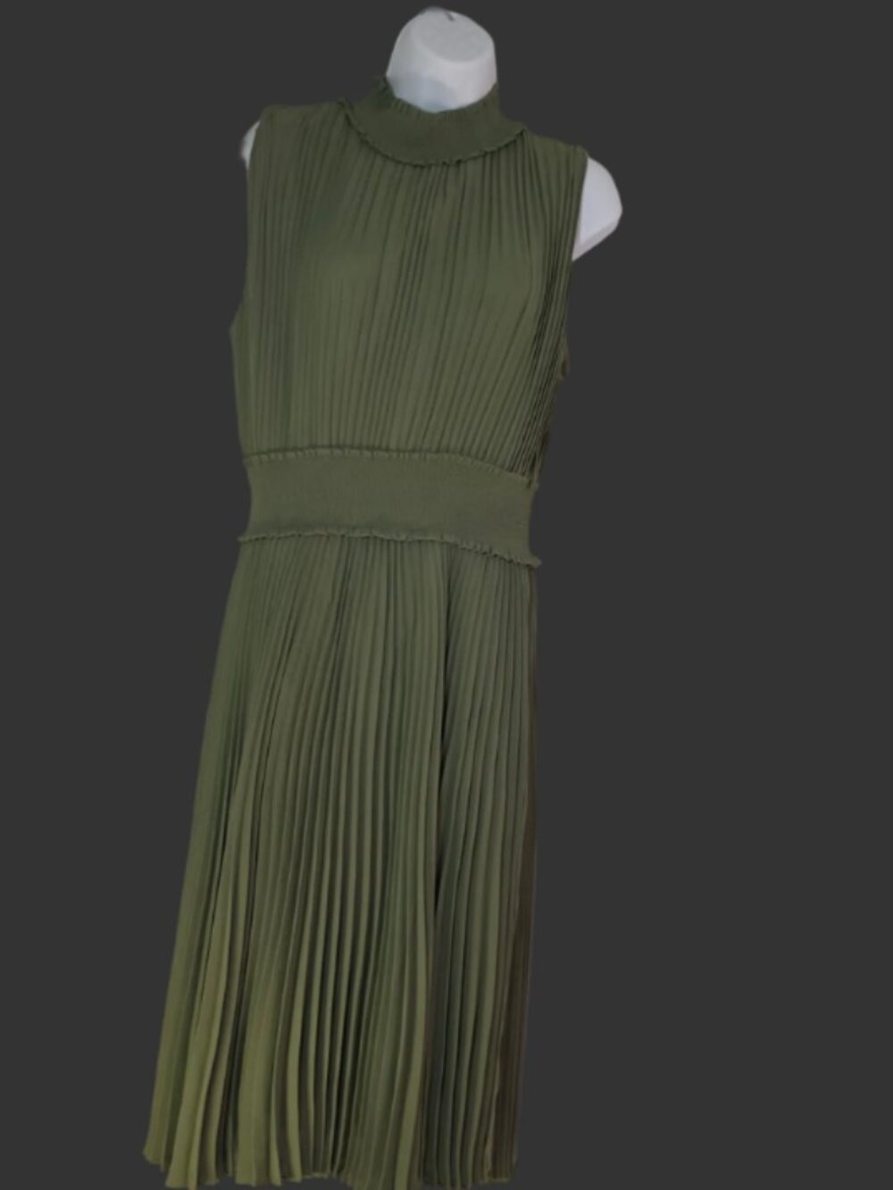 Nanette Lepore Olive Pleated Midi Dress – Size 14 NWT